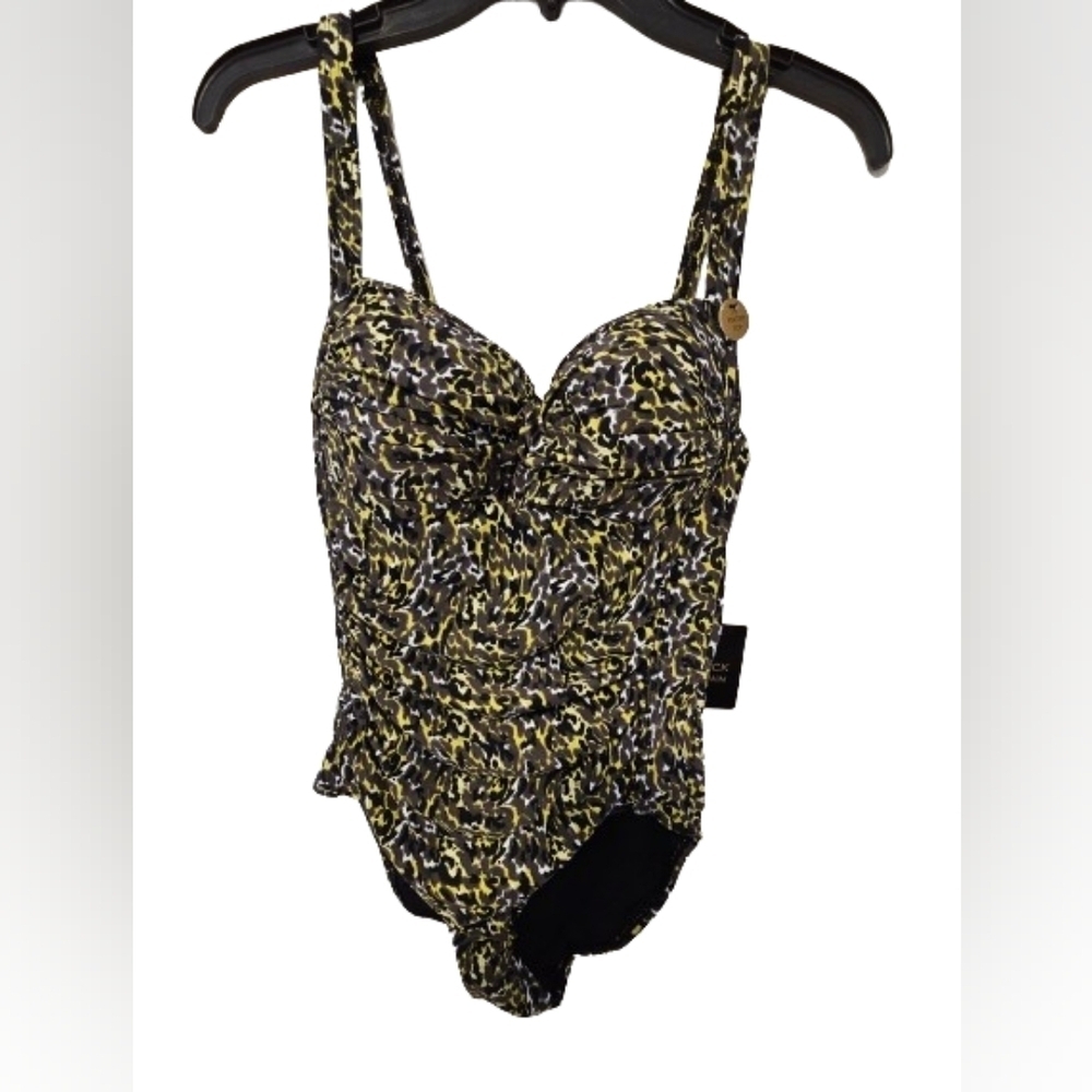 NipTuck One Piece Yellow and Black Swim Suit Women's Size 6 NWT